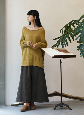 Cha 官方 | Aviva Jifei Xue 24秋冬 人字纹羊毛针织料抽绳半裙