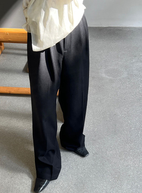 Cha 官方 | io adesso futura黑色羊毛混纺直筒西裤