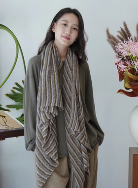 Cha 官方｜Botto Giuseppe NORDIC 意大利高质感羊绒钩针条纹围巾