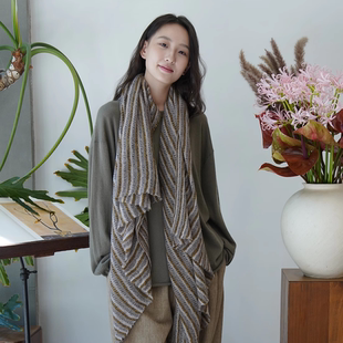 Cha 官方｜Botto Giuseppe NORDIC 意大利高质感羊绒钩针条纹围巾