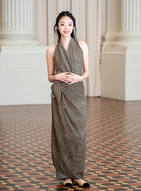 Cha 官方 | Cortana etna不均匀染色格子背心半裙套装