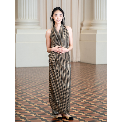 Cortanaetna深棕格子背心半裙