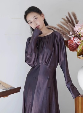 Cha 官方 | Mutedance 25AW 绛紫色植物染真丝混纺收腰长裙