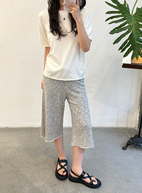 Cha 官方｜O Cloche Code 26春夏 丝棉混纺花灰色条纹系带中裤