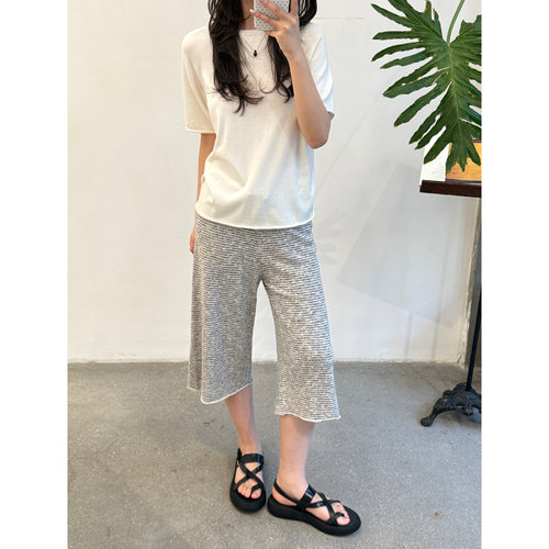 Cha 官方｜O Cloche Code 26春夏 丝棉混纺花灰色条纹系带中裤