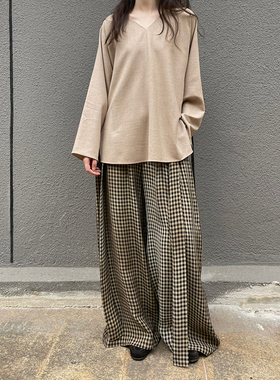 Cha 官方 | Cortana RIU米白色条纹羊毛V领宽松上衣