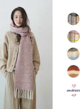 Sale | 19 Andrea's 47 25秋冬 意大利夹花格纹条纹羊绒围巾