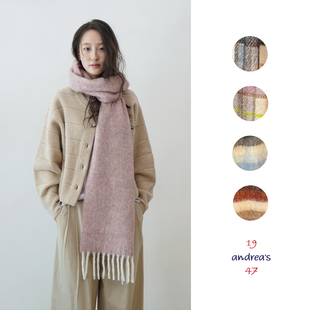 Sale | 19 Andrea's 47 25秋冬 意大利夹花格纹条纹羊绒围巾