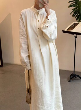 Cha 官方 | Aviva Jifei Xue 丝麻混纺手工纽扣衬衫裙