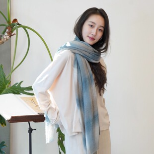 Cha官方｜Botto Giuseppe 意大利羊绒格子呢夹色渐染轻柔舒适围巾