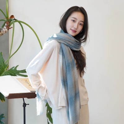 Cha官方｜Botto Giuseppe 意大利羊绒格子呢夹色渐染轻柔舒适围巾