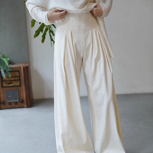 Cha 官方 | Cortana 25春夏 SOTO 短版亚麻混纺高腰阔腿长裤