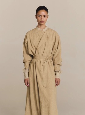 Cha 官方 | Cortana 26早春 ODEL 亚麻铜氨丝混纺蝙蝠袖腰带风衣