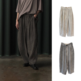 官方 冷染丝麻细平多褶宽松直筒长裤 ATE 26春夏 SIMO Cha
