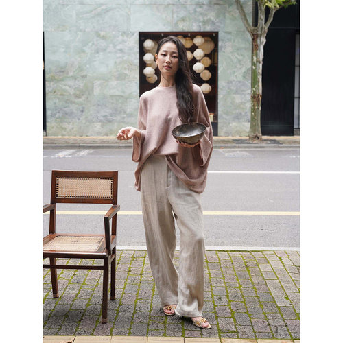Cha 官方 | io adesso futura 26AW 进口羊毛混纺半松紧休闲长裤