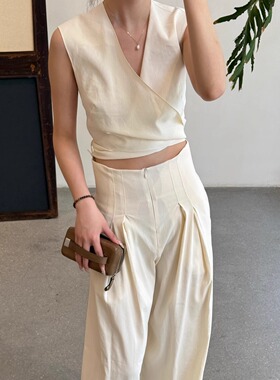 Cha 官方 | Cortana 25春夏 ASA亚麻短款上衣 SOTO高腰长裤套装