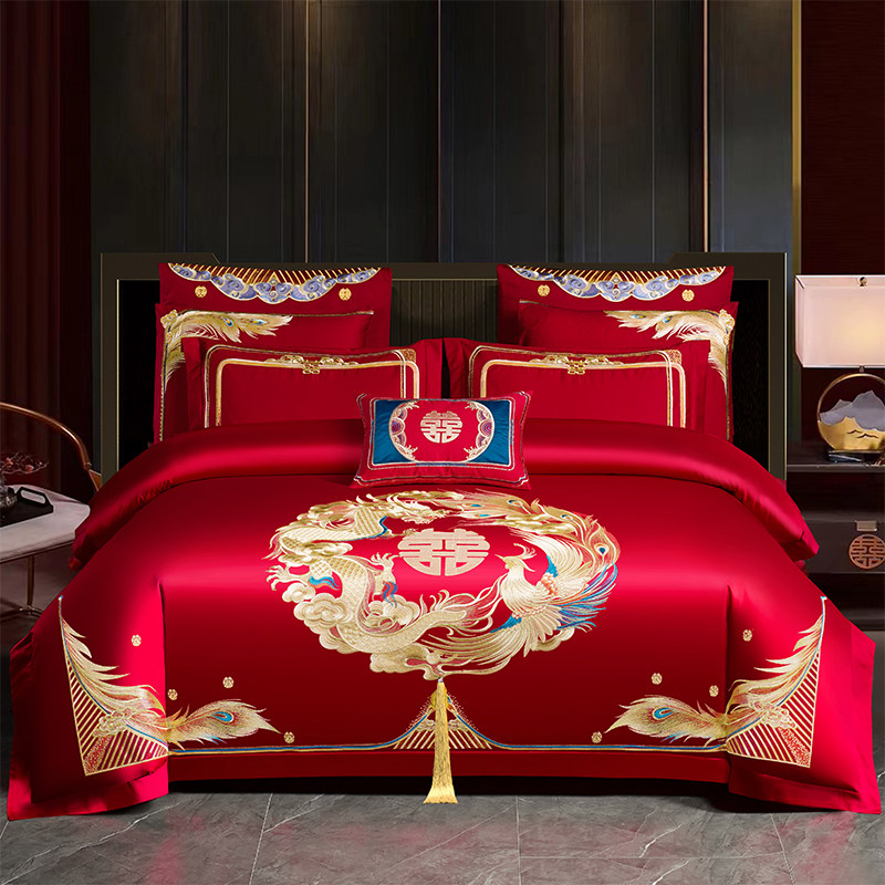 良缘阁婚庆四件套大红刺绣龙凤结婚房礼床上用品喜庆新婚被套绣花,床上用品,婚庆床品套件,淘宝优惠券,粉丝福利购,淘宝优惠卷