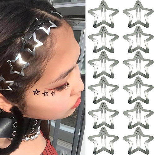 Y2K辣妹五角星发卡百搭银色bb夹水滴夹欧美发夹发饰侧边刘海夹子