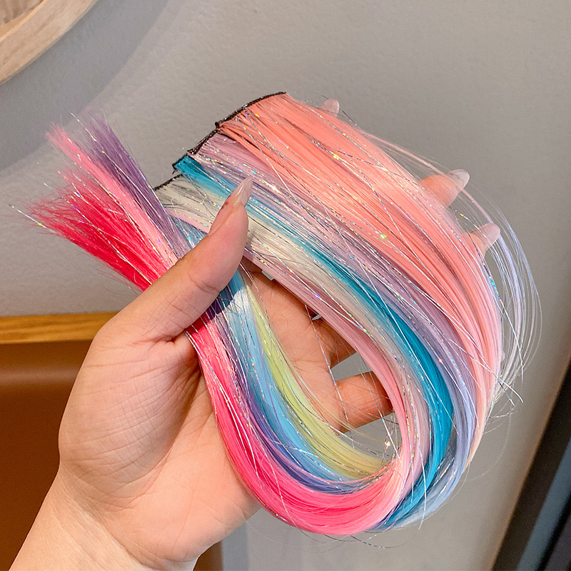 新款外贸tinsel hair镭射金丝渐变色闪亮金属丝无痕接发彩色接发