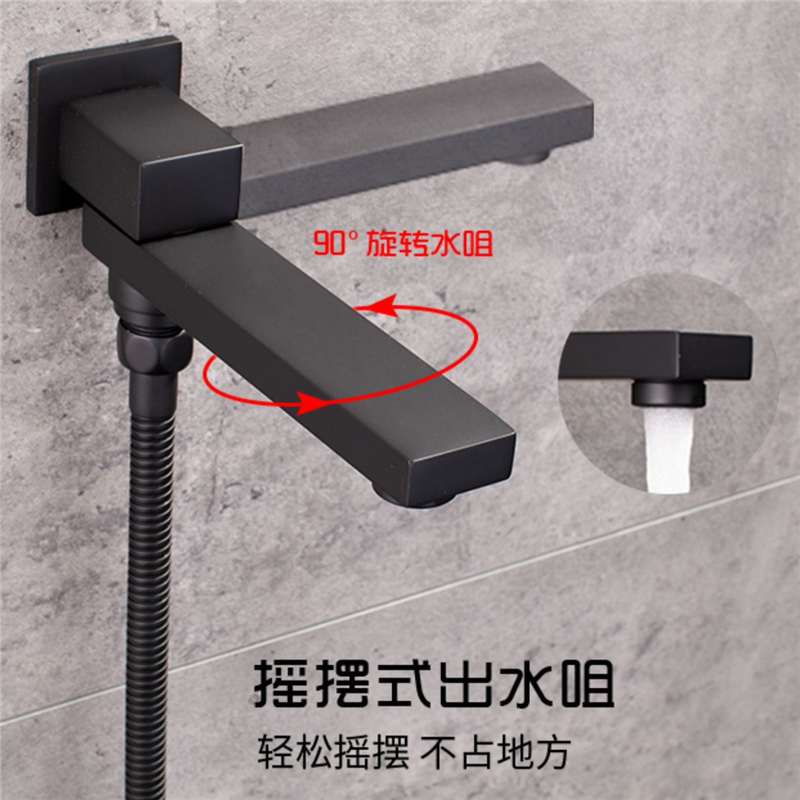 栢颐家酒店暗装配件工程黑色折叠摇摆下出水嘴带分水器枪灰拉丝金