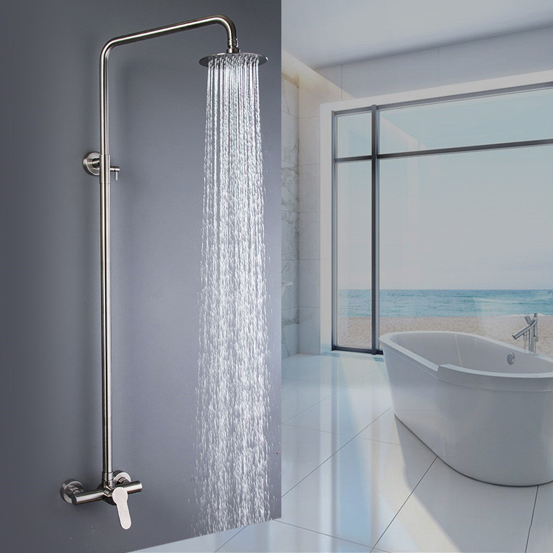 浴场公共澡堂洗淋浴花洒明装升降喷头304不锈钢套装圆形顶喷挂墙