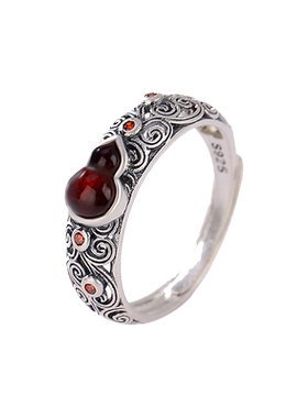 S925纯银血珀祥云福葫芦戒指