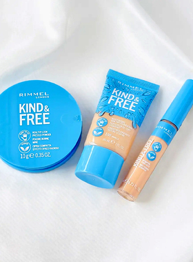 日本Rimmel蜜粉饼控油定妆透明感kind free持妆蓝色粉底液高遮瑕