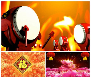 中国红 表演背景视频  喜庆欢快 热闹 红灯笼大鼓 春节晚会背景