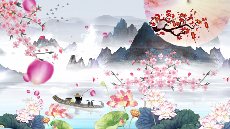 渔舟唱晚配乐成品 古筝曲渔舟唱晚背景 渔舟唱晚led动态视频素材