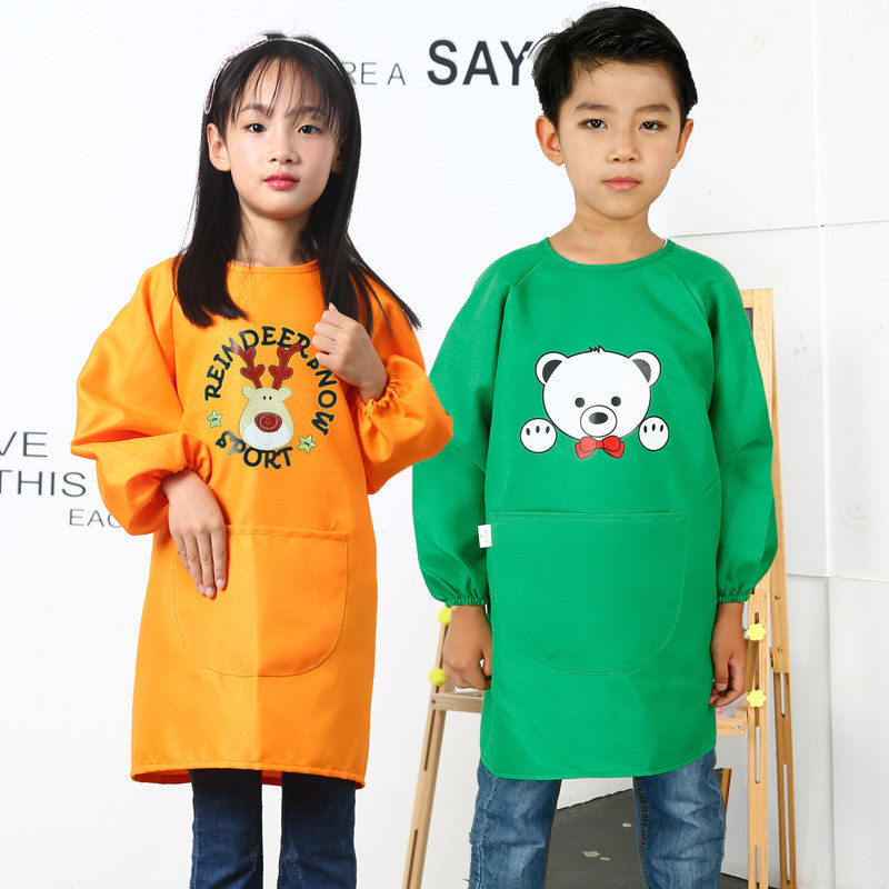 儿童画画防水罩衣长款中大童幼儿园绘画衣长袖围裙可印字定制logo