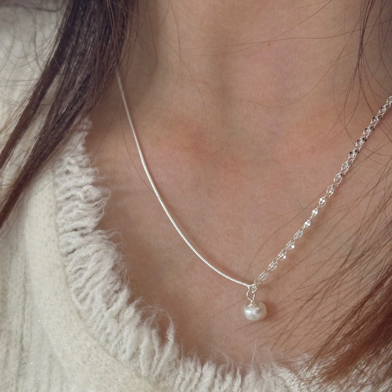 【两件包邮】单颗仿珍珠吊坠简约项链女个性百搭时尚S925镀银锁骨