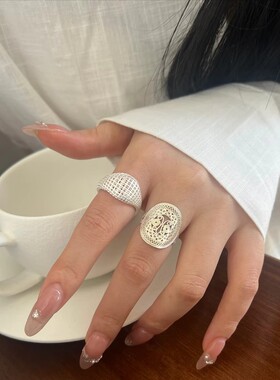 S925镀银精致镂空网格戒指女时尚气质新中式民族风蝴蝶开口指环个