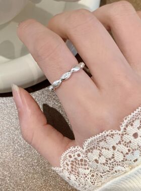 S925镀银简约细圈米粒拼接戒指女精致优雅百搭叠戴气质开口指环网