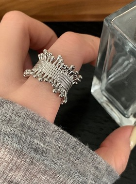【两件包邮】时髦编织纹理戒指女几何不规则交错开口指环小众设计