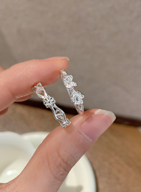 S925镀银甜酷蝴蝶花朵戒指女蝶恋花精致优雅轻奢开口指环几何百搭