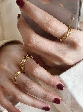 【两件包邮】韩国东大门链条开口戒指女欧美风几何复古镂空简约个