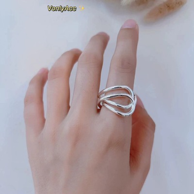 【两件包邮】丁达尔效应戒指女小众设计简约冷淡风几何线条开口指