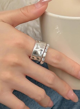 【两件包邮】不规则几何戒指女网红设计感米粒珠子S925镀银开口指