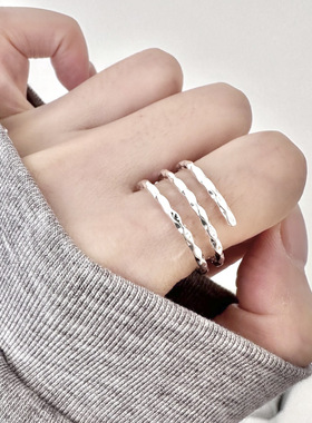 【两件包邮】菱形切面多层戒指女简约时尚气质个性百搭S925镀银指