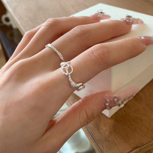 【两件包邮】可爱碱水结牛角包戒指女独特设计创意造型百搭开口指