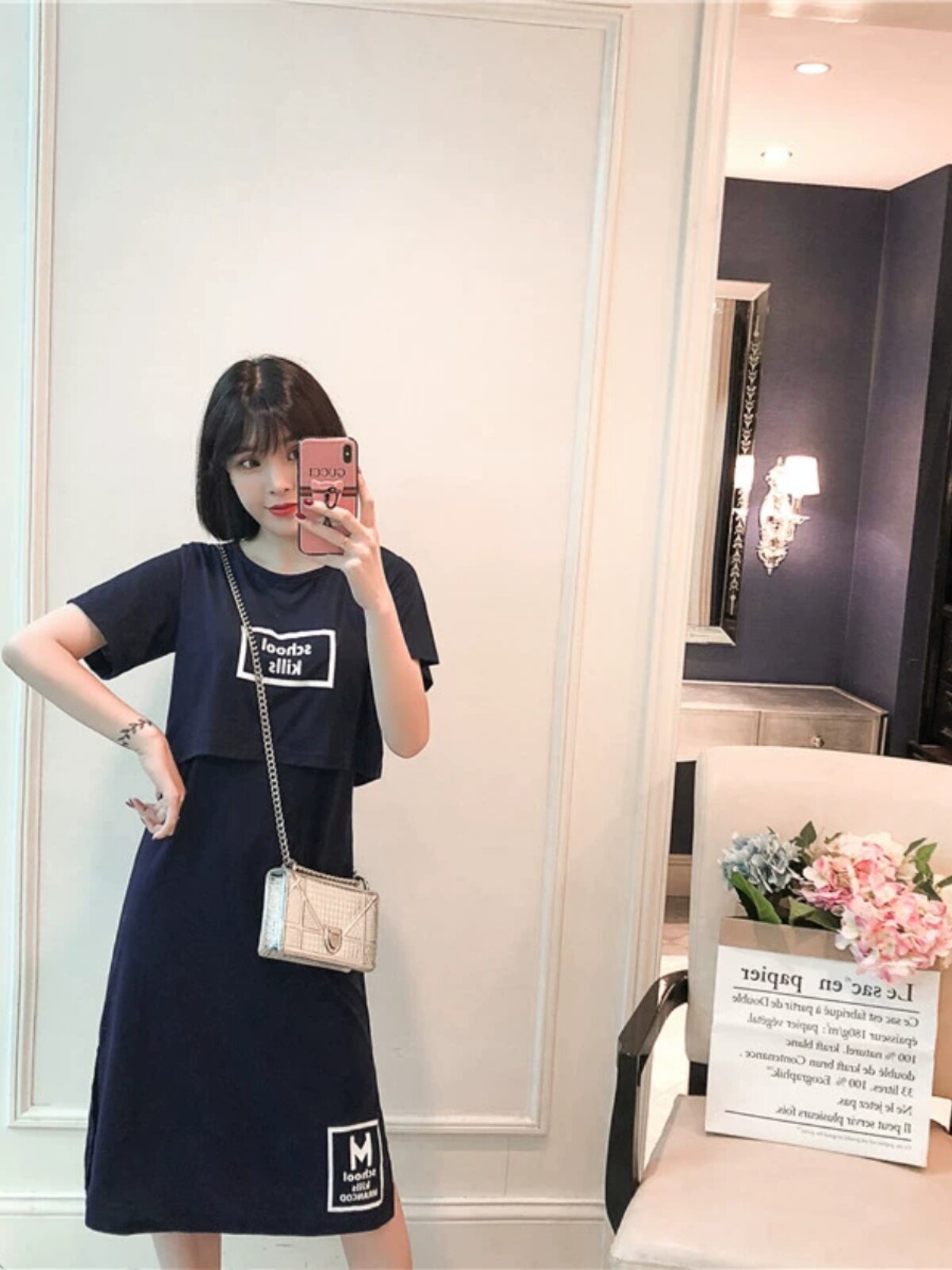 봄여름 임산부를 위한 수유복 산후수유 겸용 잠옷 패셔너블하고 루즈한 수유복