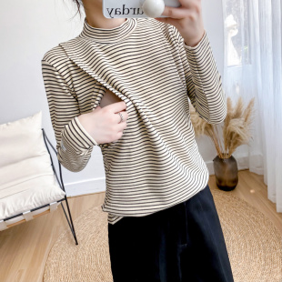 喂奶期衣服 内搭潮妈秋衣秋冬装 产后哺乳上衣春秋外出辣妈款 打底衫