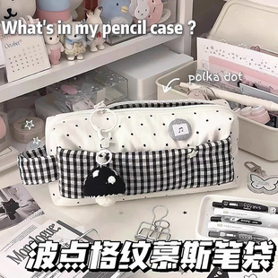 软绵绵慕斯笔袋ins风韩系波点笔袋少女心大容量高颜值文具收纳袋