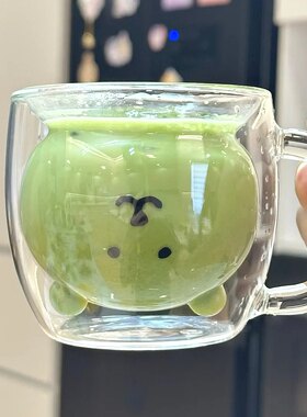 自嘲熊双层耐热玻璃杯可爱情侣高硼硅闺蜜隔热咖啡杯创意网红小熊