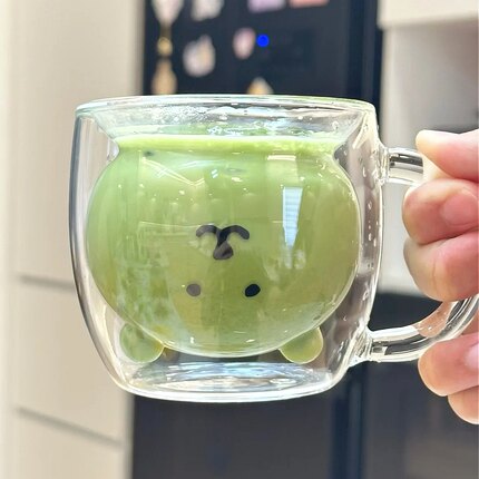 自嘲熊双层耐热玻璃杯可爱情侣高硼硅闺蜜隔热咖啡杯创意网红小熊