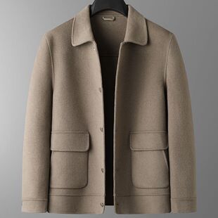 休闲舒适夹克肥佬宽松短款 双面呢外套加肥加大码 毛呢 男士 秋冬新款
