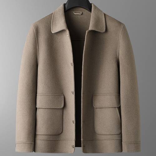 秋冬新款男士双面呢外套加肥加大码休闲舒适夹克肥佬宽松短款毛呢