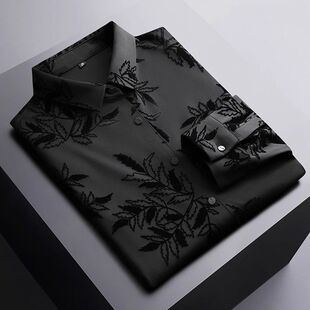 2024男士潮牌高端大码长袖衬衫春夏新款立领印花植绒加大男装上衣