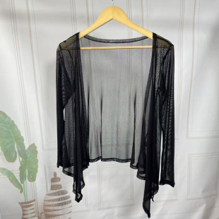 断码 女夏防晒超薄披肩网纱短外套 清仓100%桑蚕丝单层网眼真丝开衫