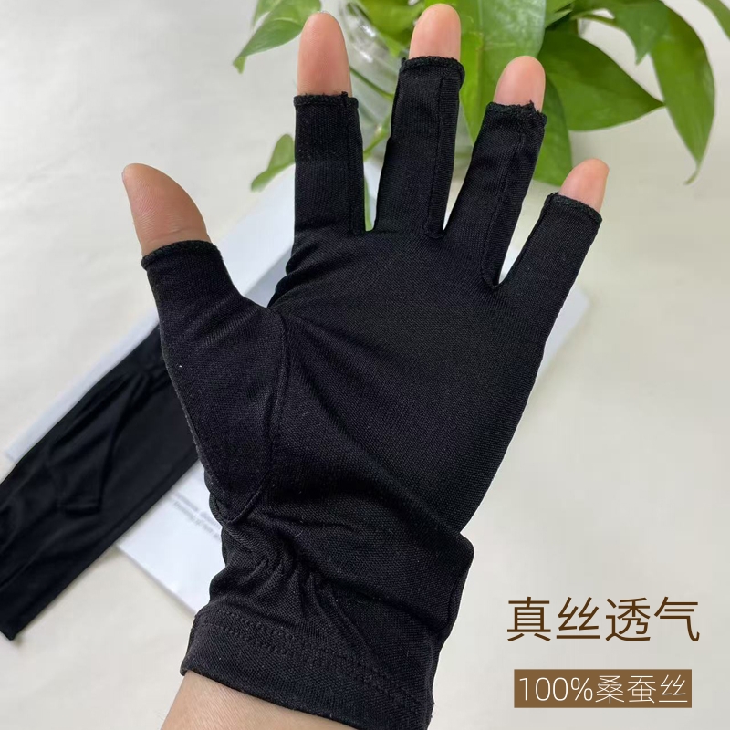 100%桑蚕丝分指透气睡眠手摸手套